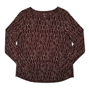 Apt. 9 Women's Long Sleeve Top - Maroon Geometric